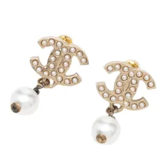 シャネル ココマーク ラインストーン スイングピアス ゴールド メッキ フェイクパール レディース CHANEL【1-0259234】