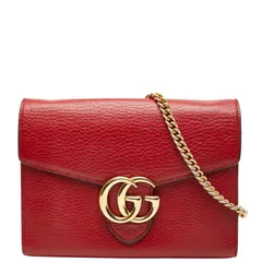 グッチ GGマーモント チェーン ショルダーウォレット ショルダーバッグ 401232 レッド レザー レディース GUCCI【1-0261091】