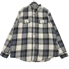 Faded Glory フェイデッドグローリー チェック柄 長袖 ネルシャツ メンズXL 古着 フランネル ボタンダウンシャツ 100%コットン SOFT SILVER COMBO グレー ブルー ホワイト【長袖シャツ】/IA191