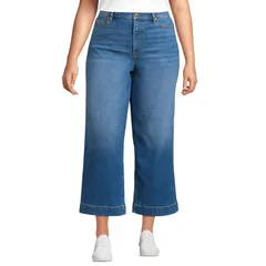 ランズエンド レディース ボトムス カジュアルパンツ ワイドレッグ プラスサイズ ジーンズ Plusize Lands End HighRise Wide Leg Crop Jeans Indigo Tide Blue インディゴ