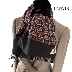 LANVIN ランバン シルクストール マフラー カシミヤ混 ペイズリー柄 ネイビー×ボルドー