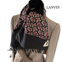 LANVIN ランバン  シルクストール マフラー カシミヤ混 ペイズリー柄 ネイビー×ボルドー