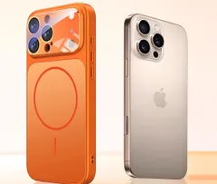 iPhone14/15/16 Pro Max・16 Pro・17 Pro 対応 Pro風ケース 装着するだけでiPhone17 Pro Max風 外観チェンジ ダミーカメラデザイン MagSafe対応 透明オレンジ 耐衝撃 保護カバー スマホケース