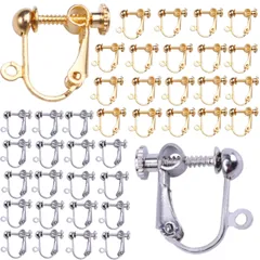 【在庫処分】ネジバネ式 アクセサリーパーツ 耳穴なし イヤリング DIY パーツ 手作り用 基礎金具 手芸 40個 (ゴールド+シルバー各20個） イヤリングパーツ YINKE