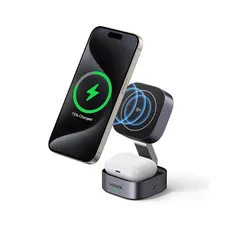 UGREEN MagFlow Qi2 ワイヤレス充電器 15W MagSafe対応 iPhone ワイヤレス充電 折りたたみ式 マグセーフ 充電スタンド【 2in1＋USB Cポート増設】iPhone 17/16/15/14/13/12シリーズ、AirPo 0