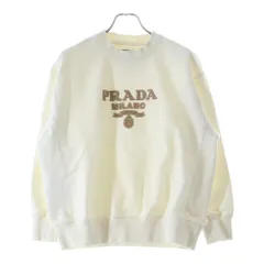 PRADA (プラダ) レザー ワッペンロゴ クルーネック プルオーバースウェットトレーナー ホワイトのサムネイル