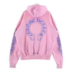 CHROME HEARTS (クロムハーツ) SWTSHRT PLVR 袖フローラルバックホースシュープリントプルオーバーパーカー フーディー ピンク/ブルー