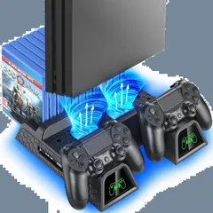 PS4/PS4 ソフト収納 Pro/Slim/スリム PS4冷却ファン OIVO 2台PS4コントローラー充電 高互換性 本体冷却 縦置き PRO LED指示ランプ付 PS4 PS4スタンド