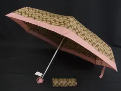 ■美品■ COACH コーチ シグネチャー 3段折り 折りたたみ傘 折り畳み傘 高級傘 アンブレラ 雨具 レディース ブラウン系 DL8518