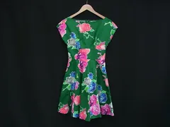 ■美品■ kate spade ケイトスペード コットン フラワー 花柄 半袖 ワンピース 表記サイズ 0 洋服 グリーン系×マルチカラー DM1310