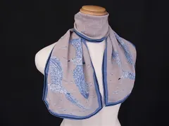 ■美品■ Salvatore Ferragamo フェラガモ シルク100% バード スカーフ ストール ショール メンズ レディース グレー系 DM1419のサムネイル