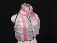 ■美品■ COACH コーチ シグネチャー シルク100% マフラー スカーフ ストール ショール レディース アイボリー系×ピンク系 DM1769