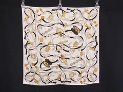 ■美品■ TRUSSARDI トラサルディ シルク100% 総柄 大判 スカーフ ストール ショール レディース アイボリー系×ブラック系 DM1771