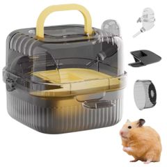 ateena ハムスター ケージ 小動物 キャリーケース ペットキャリー ウサギ ハリネズミ お出かけ 持ち運び 給水器 付き (イエロー) [イエロー]