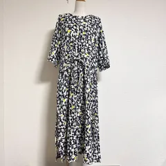 BEAUTY&YOUTH ビューティ&ユース mii インド製 フラワードレス コットン100% 2wayスリーブ 7分袖/半袖 花柄シャツワンピース スリット ウエストギャザー 羽織 白×黒 FREE相当