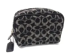 ■美品■ COACH コーチ ミニシグネチャー キャンバス×レザー ミニポーチ マルチケース 小物入れ レディース ブラック系 DM2647