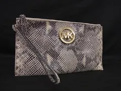 MICHAEL KORS マイケルコース スエード パイソン調 クラッチバッグ セカンドバッグ ポーチ 小物入れ ベージュ系×ブラック系 DM3499