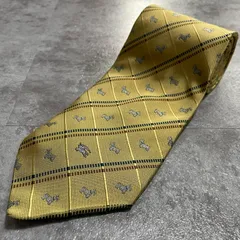 【BURBERRY】バーバリー ロゴ入りチェック柄ネクタイ アニマル柄　シルク100% メンズ 日本製 イエロー 黄色 ゴールド　金　ナイトロゴ　ホースロゴ ホースモチーフ 　犬モチーフ　格子柄 トラッドデザイン ビジネス向け ヴィンテージ