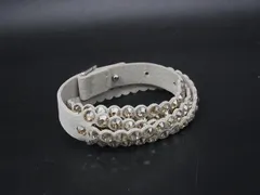 ■美品■ SWAROVSKI スワロフスキー スエード ラインストーン 2連 ブレスレット アクセサリー グレージュ系 DM0517