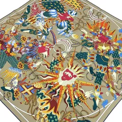 HERMES(エルメス) スカーフ美品  カレ90 ベージュ×オレンジ×マルチ Le SACRE des SAISONS/2022AW