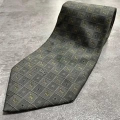 【BURBERRY】バーバリー ロゴ入りチェック柄ネクタイ アニマル柄　シルク100% メンズ 日本製 グレー 灰色 ナイトロゴ ホースロゴ ホースモチーフ　犬モチーフ　犬柄 格子柄 総柄 クラシックデザイン ビジネス向け ヴィンテージ