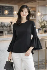 【極美品】【1度着用】BORDRES at BALCONY/ボーダーズアットバルコニー BD2121-2B-16 ニット　セーター フリルカットソー 36M ブラック