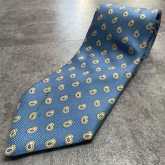 【Dunhill】ダンヒル 小紋柄ネクタイ シルク100% メンズ イタリア製 ブルー 青色 ゴールド 金色 ペイズリーモチーフ 総柄 クラシックデザイン ビジネス向け ヴィンテージ