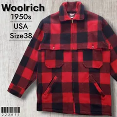 Woolrichウールリッチ■良品 1950s vintage USA製 マッキーノ クルーザージャケット 38 棒TALON 赤×黒 プレイド バッファローチェック ハンティング スタッグ ウールジャケット ボックス型 黒タグ CPO メルトン