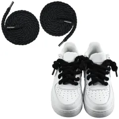 立体ロープシューレース 極太靴紐 存在感 ボリュームアップ 汎用性 オリジナルスニーカー 2本セット (ブラック) [ブラック]
