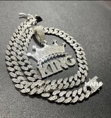 シルバー ネックレス ジルコニア ブリンブリン マイアミキューバンチェーン  クラウン 輝き抜群 ペンダント ヒップホップ