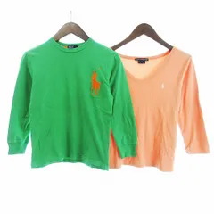 ラルフローレン RALPH LAUREN 2点 セット Tシャツ カットソー 七分袖 長袖 Vネック 袖プリント ワンポイント 刺繍 コットン 緑 グリーン サーモンピンク S M ☆AA★