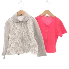 ファミリア Familiar 2点セット ジャケット リブニット セーター ビジュー レース 花柄  120cm グレー 灰色 ピンク /KR