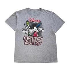 【Disney】Tシャツ｜メンズLサイズ｜グレー｜ミッキー＆フレンズ 2019 プリント｜ディズニー フロリダ｜キャラクターT｜半袖｜古着