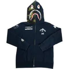 Size【M】 A BATHING APE ア ベイシング エイプ ×PEANUTS BAPELAND 1周年記念 SHARK FULL ZIP HODIE NAVY シャークパーカー 紺 【中古品-良い】 20838156
