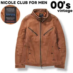 【本革】 00s archive ニコル クラブ フォー メン NICOLE CLUB FOR MEN 山羊革 ゴート レザー ジャケット 革ジャン シングル ライダーズ 総裏地 ブルゾン 48 ライトブラウン デザイナーズ メンズ