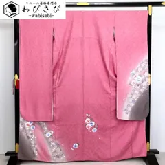 小紋□ぜんまい紬◇ゆるやか流水に桜の花びら□霞色◇袷正絹着物◇KH2 