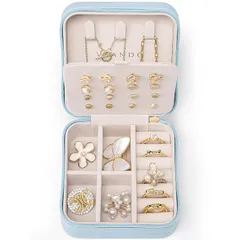 【新品】 Vlando 正方形アクセサリーケース 持ち運び 小物入れ ジュエリーケース 持ち運び イヤリング 収納 誕生日プレゼント ホワイトデー- ブルー 1