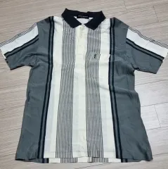 80s YVES SAINT LAURENT イヴ・サンローラン ストライプ 半袖 カラーTシャツ (100)