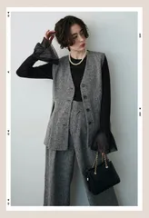 サマーツイードボックスプリーツベスト＋タックパンツ グレー frene フラーネ