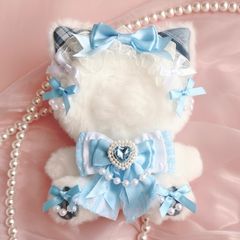 2点セットおすわりぬい服　パールねこちゃん　11㎝〜15㎝　ちびぐるみ　にじぬい おすわりぬい服 ピンクチェックパールねこちゃん 11㎝〜15㎝ ちび