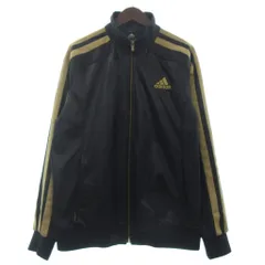 アディダス adidas コーティングジャージ トラックジャケット 長袖 ライン X48442 黒 ブラック ゴールドカラー O ■FF