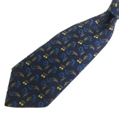 エルメス HERMES 美品 シルク ネクタイ レギュラータイ 総柄 紺 ネイビー 小物