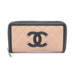 シャネル CHANEL ラウンド長財布 CCフィリグリー ベージュ/ブラック レザー CCフィリグリー マトラッセ ラウンド長財布 レディース Used B