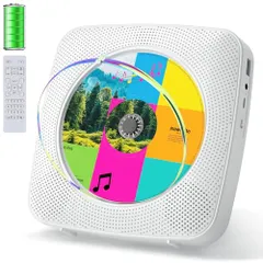 Gueray cdプレーヤー Bluetooth受信/送信 充電可能 壁掛け可能 ステレオスピーカー内蔵 CDプレイヤー FMラジオ USB再生モード 操作簡単 リピート/A-Bリピート再生 mp3対応 イヤホン対応 ラジカセ 防塵カバー搭載 リモコン付き 音
