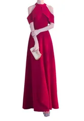 [ALL DAY Shining] ロングドレス フレア Aライン ハイウエスト マキシ丈 オフショルダー 肩だし シンプル ワンピース パーティー レディース (JP, アルファベット, L, レッド) [レッド] [L]