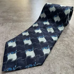 【Lanvin】ランバン 総柄ネクタイ シルク100% メンズ フランス製 ネイビー 紺色 ブルー 青色 幾何学柄 チェーンモチーフ クラシック ヴィンテージ