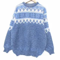 XL/古着 長袖 ノルディック セーター メンズ 90年代 90s 雪柄 ウール クルーネック 水色他 26jan30