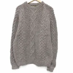 L/古着 長袖 アラン フィッシャーマン ケーブル セーター メンズ メリノウール ラグラン クルーネック アイルランド製 ベージュ【spe】 26jan30