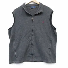 XL/古着 ラルフローレン ブランド フルジップ ニット ベスト メンズ ワンポイントロゴ コットン クルーネック 濃グレー【spe】 26jan30