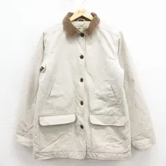 古着 エルエルビーン 長袖 ジャケット レディース 00年代 00s ダック地 襟コーデュロイ コットン 生成り 内側キルティング 26jan30